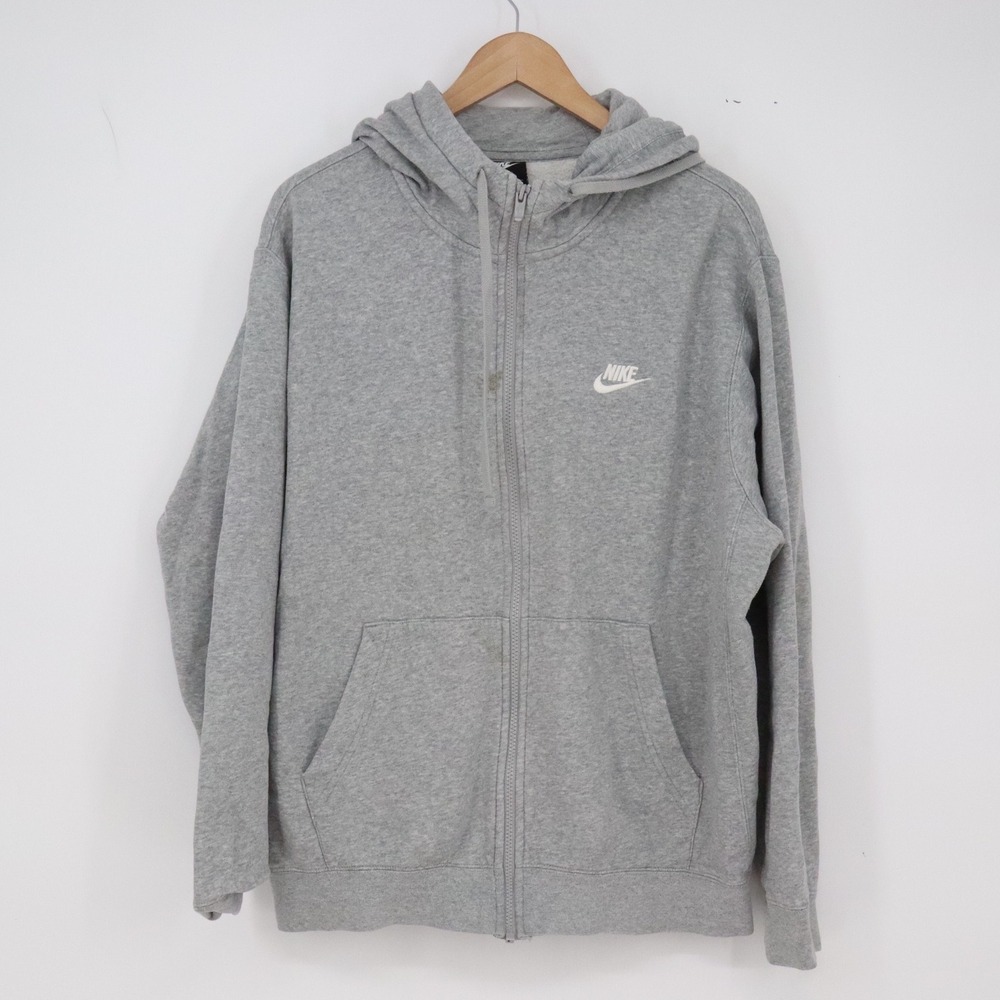 Nike Hoodie Mens L Sportswear Gray Full Zip Embroidered Logo Good